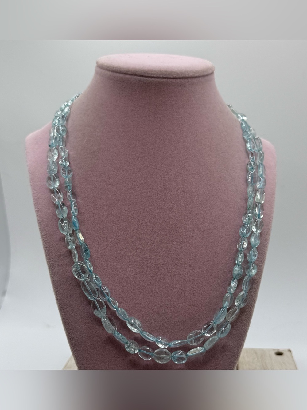 Aquamarine Glass Bead double Strand Necklace